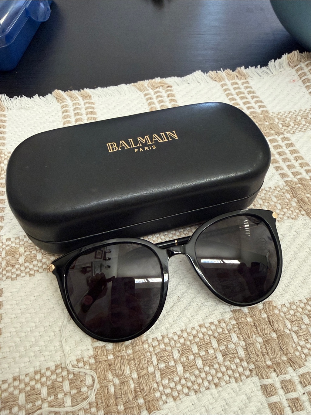 Balmain Black Cat-Eye Sunglasses With Gold Accents
